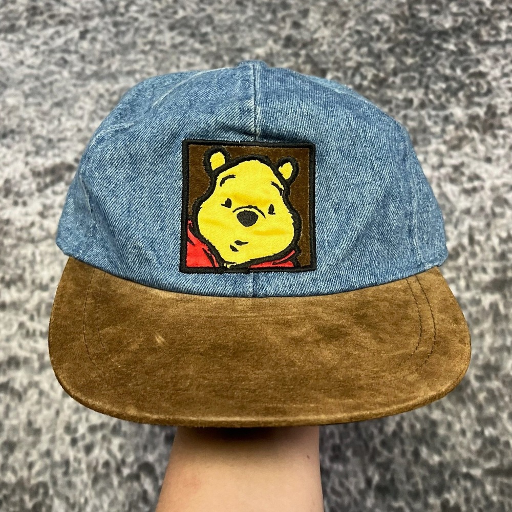 Vintage 90s Winnie The Pooh Hat Denim Disney Embroidered Stretch‎ Cap